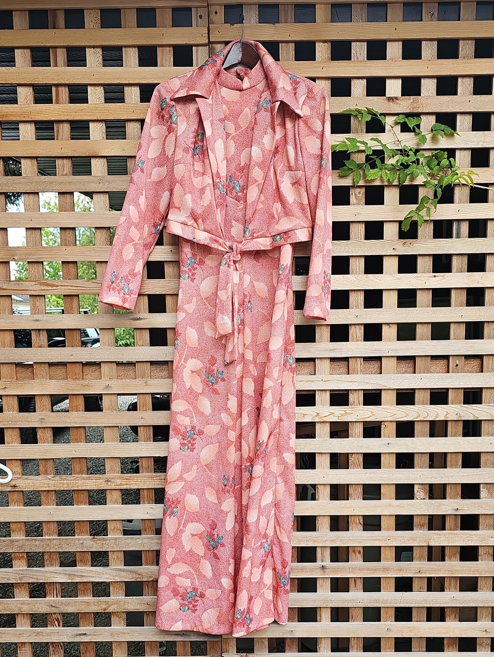 Vintage Union Made Floral Long Rust Maxi Dress with Blouse